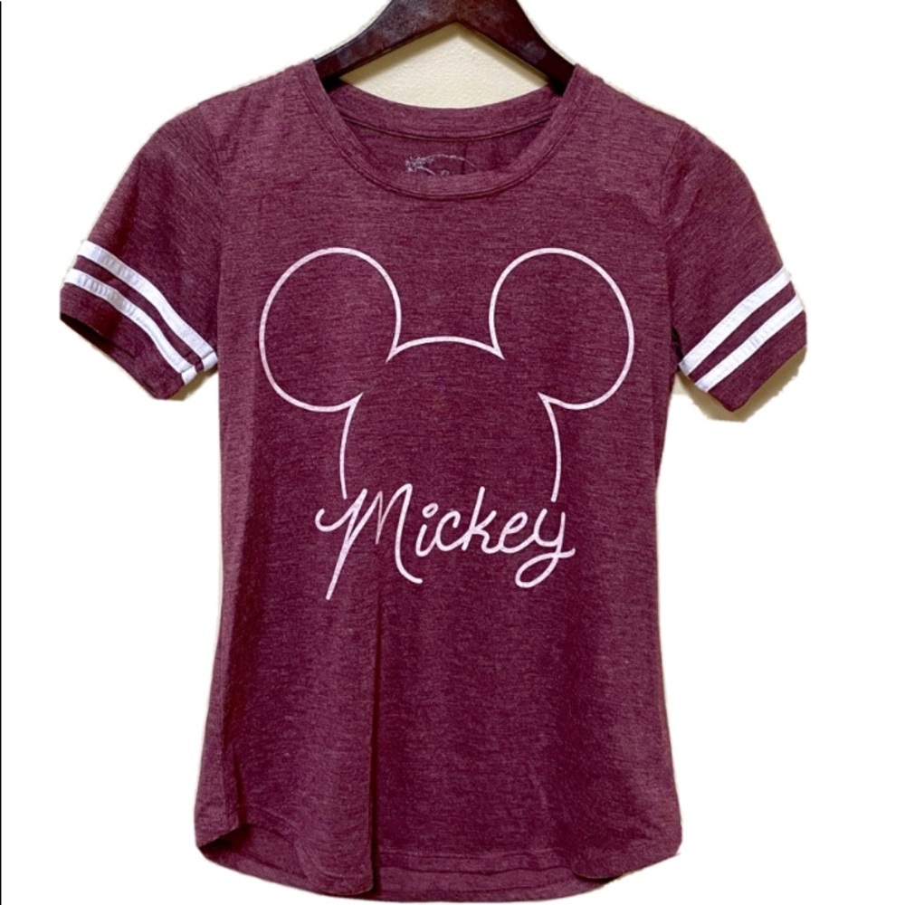 Disney Mickey Mouse Maroon T Shirt Womens Size XS
